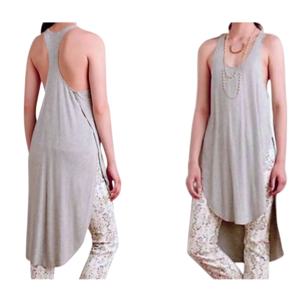 Anthropologie Racerback Tunic Tank Small 2 4 Grey SOFT Rib Knit Cover Up Comfy